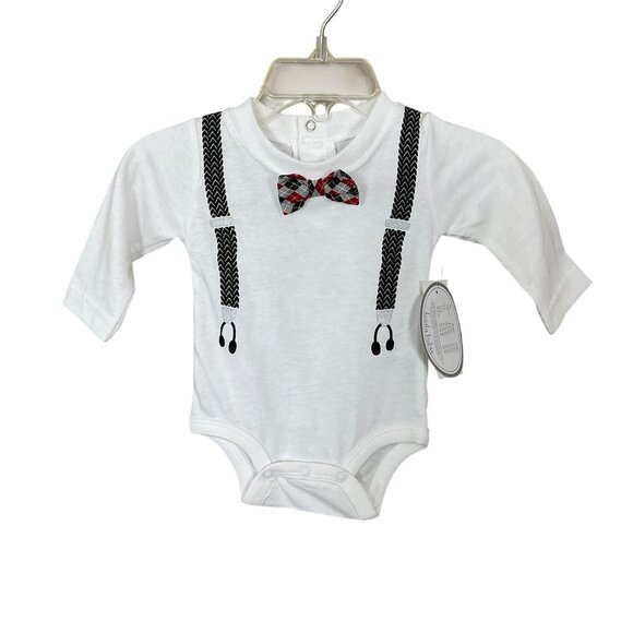 Koala Baby Long Sleeve Newborn Baby Suspenders Bodysuit Attached Bow Tie NWT - Picture 1 of 6